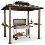 6ft X8ft Outdoor Hardtop Grill BBQ Gazebo With 2 Side Shelves & Roof