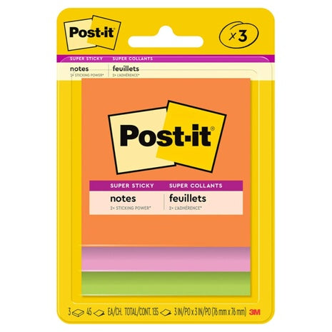 3-Pack 3" X 3" Post It Super Sticky Notes