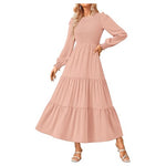 Women's Long Sleeve Smocked Maxi Dress (12 Colors)