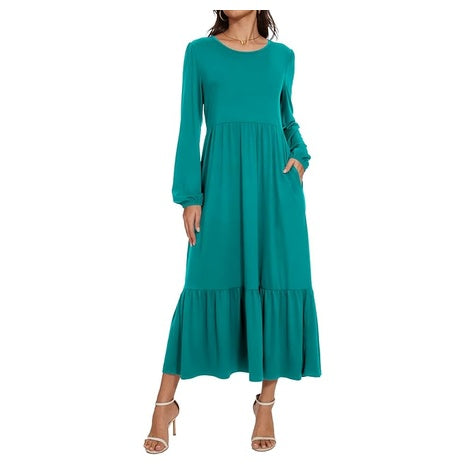 Women's Long Sleeve Midi Dress with Pockets (6 Colors)