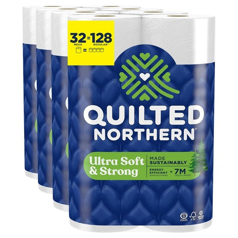 32 Mega (=128 Reg) Rolls of Quilted Northern Ultra Soft & Strong Toilet Paper