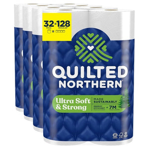 32 Mega (=128 Reg) Rolls of Quilted Northern Ultra Soft & Strong Toilet Paper