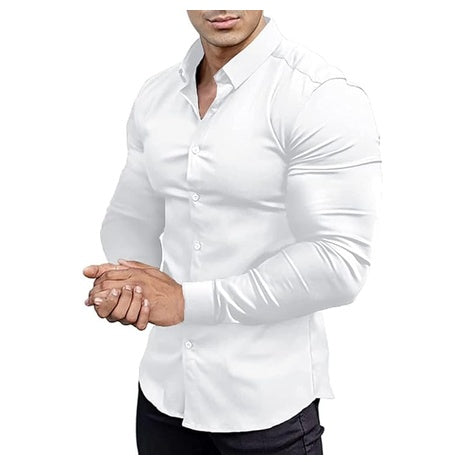 Mens Athletic Slim Fit Long Sleeve Stretch Casual Button Down Shirt