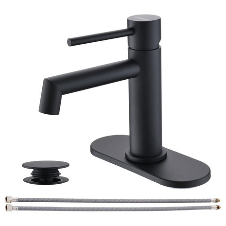 Matte Black Bathroom Faucet With Pop-Up Drain