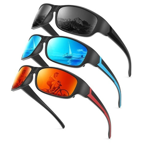 3-Pack Men's UV400 Polarized Sports Sunglasses