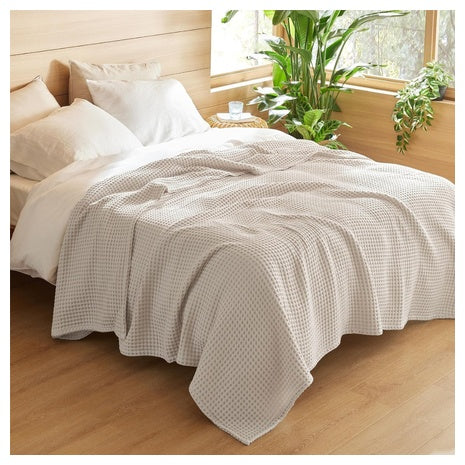 Bedsure Queen Size Cotton Waffle Weave Blanket