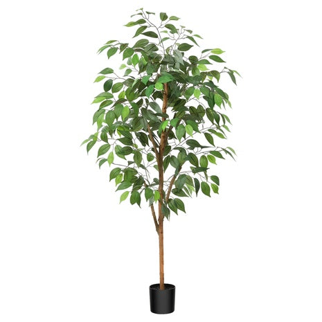 4ft Artificial Ficus Tree With Natural Wood Trunk And Silk Leaves