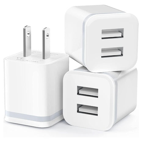 3-Pack 2.1A/5V Dual Port USB Type C Cube Power Charger Adapter