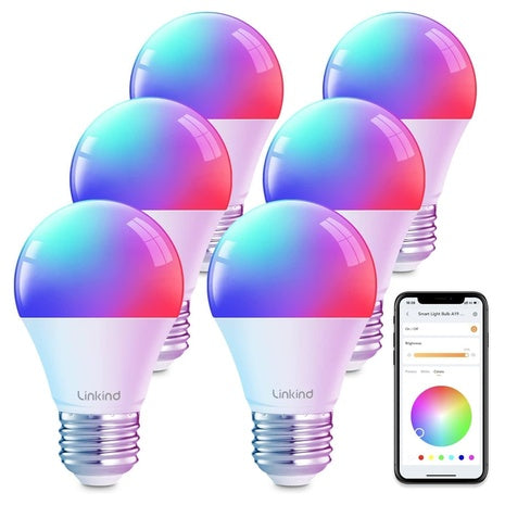 6-Pack Linkind Smart A19 E26 Dimmable LED Color Changing Light Bulbs