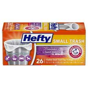 26 Hefty 4 Gallon Garbage Bags, Flap Tie, White, Lavender & Sweet Vanilla Scent