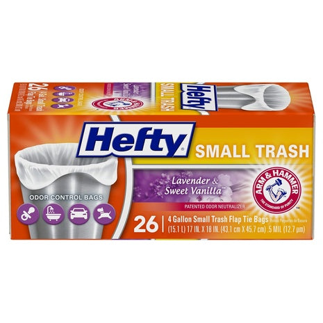 26 Hefty 4 Gallon Garbage Bags, Flap Tie, White, Lavender & Sweet Vanilla Scent