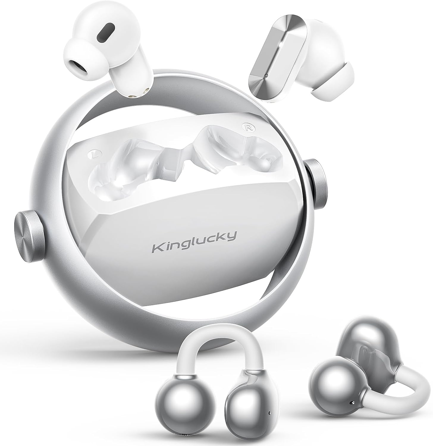 Kinglucky 2-In-1 Wireless Bluetooth Earbuds W/ In-Ear & Open-Ear Clip-On (2 Colors)