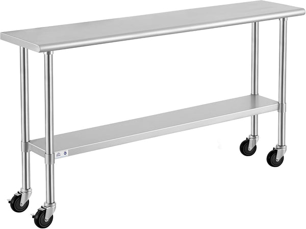 Rockpoint 14'' x 72'' Stainless Steel Prep & Work Table with Wheels
