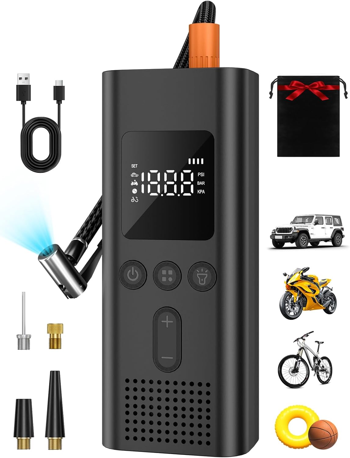 150 PSI Tire Inflator Portable Air Compressor Pump w/ LED Light