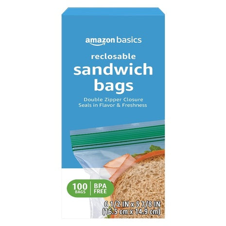 100-Count Amazon Basics Reclosable Sandwich Double Zipper Storage Bags