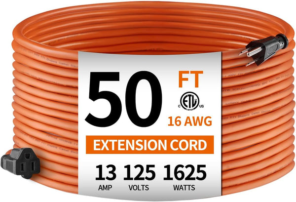 50Ft 16AWG Indoor/Outdoor 3-Prong Extension Cable Cord
