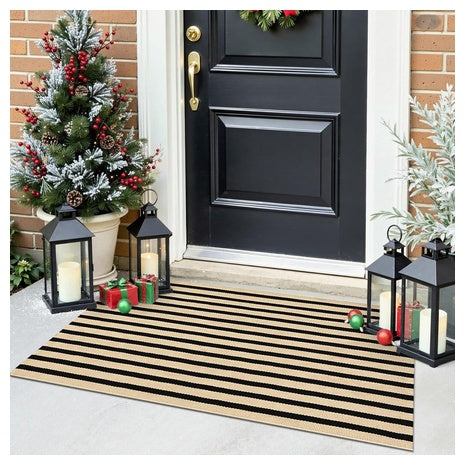 Brown And Black Striped Doormat