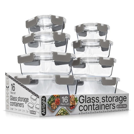 16-Piece Borosilicate Glass Food Storage Containers with Lids