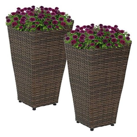 Set Of 2 Sunnydaze 20" Tall Square Polyrattan Planter