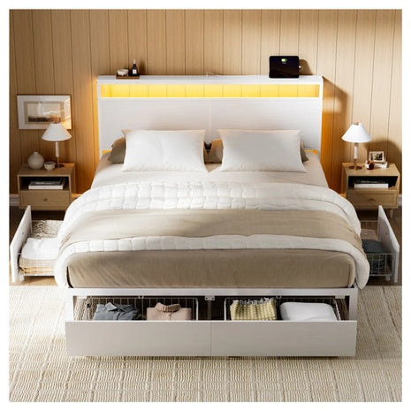 17 Stories Antioch Queen Bed With 4 Drawers & Storage Headboard