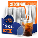 100-Pack 16oz Plastic Cups With Lids and Straws