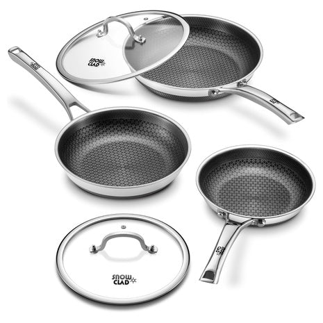 3-Pack Yonida Non Stick Stainless Steel Frying Pans With 2 Lids (8"/10"/12")