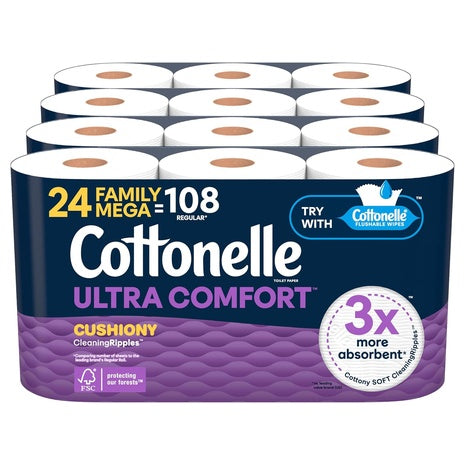 48-Count Cottonelle Ultra Comfort Toilet Paper Family Mega Rolls