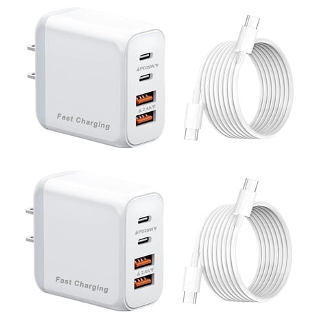 2-Pack 4-Port 40W USB-C Wall Charger with Cables