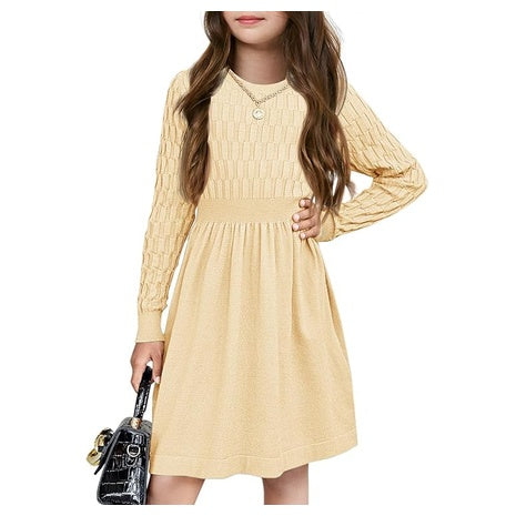 Girls Textured Knit Sweater Dress