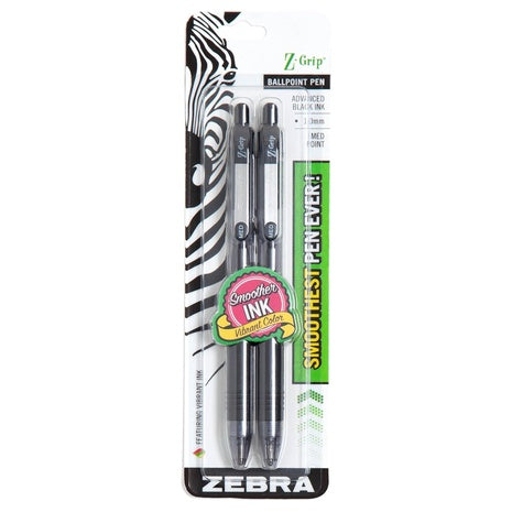 2Pack Zebra Pen Z-Grip Retractable Ballpoint Pen