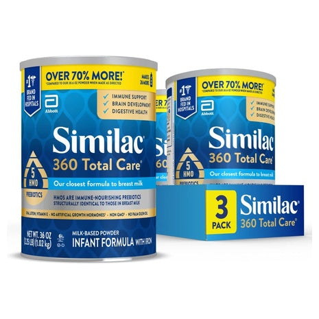 3-Pack Similac 360 Total Care Infant Formula Powder (OU-D, 36 Oz)