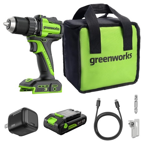 Greenworks 24V 1/2" Brushless Cordless Drill with Battery & Charger