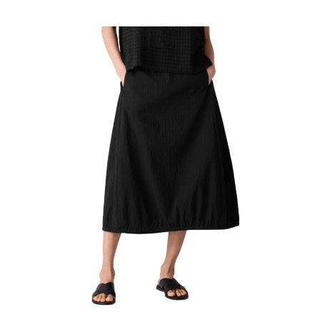 Crinkled Stretch Organic Cotton Midi Skirt