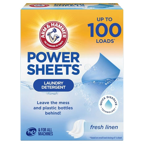 Arm & Hammer Power Sheets Laundry Detergent, Fresh Linen, 50 Count