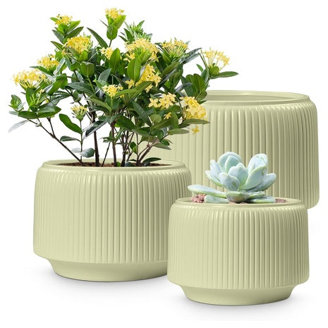 3-Set OXART Ceramic Modern Plant Pots (10"/7.5"/5.8")