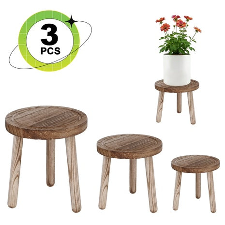 3-Pack Carbonized Solid Wooden Plant Stand Set