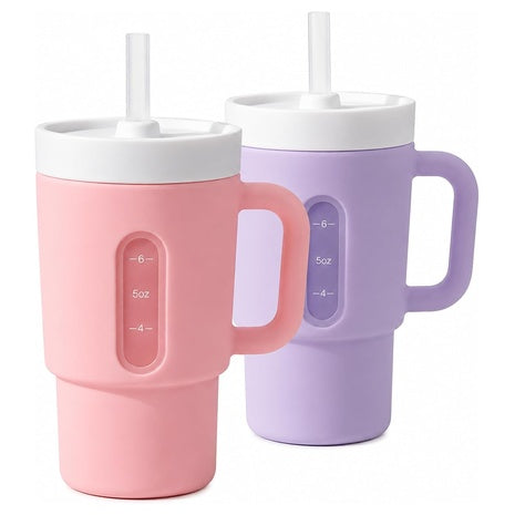 2-Pack Silicone Sippy Cups With Straws