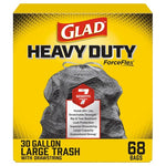 68 Glad 30 Gallon ForceFlex Heavy Duty Large Drawstring Trash Bags, Black, Unscented