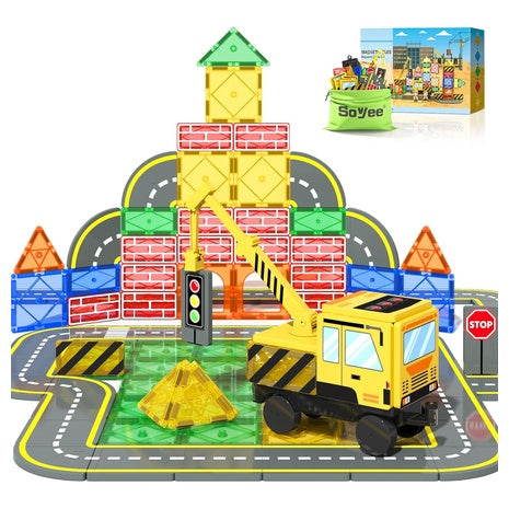 Magnetic Tiles Construction Set with Crane