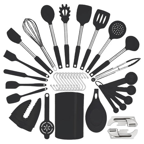 35-Piece Silicone Kitchen Utensil Set With Stainless Steel Handles