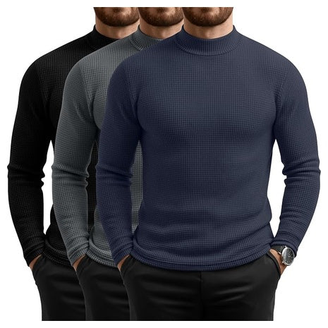 3-Pack Men's Waffle Knit Thermal Mock Neck Undershirts