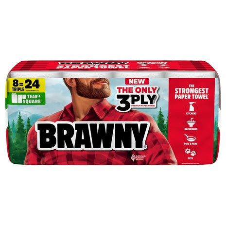 8-Triple Rolls Brawny Tear-A-Square 3-Ply Paper Towels
