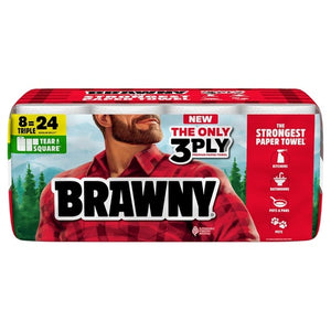 8-Triple Rolls Brawny Tear-A-Square 3-Ply Paper Towels