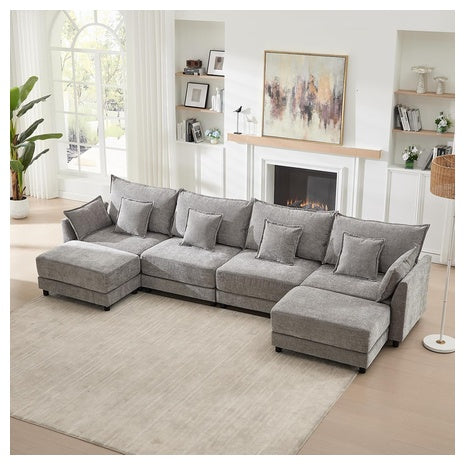 146" Modular Oversized U Shaped Chenille Sectional Sofa