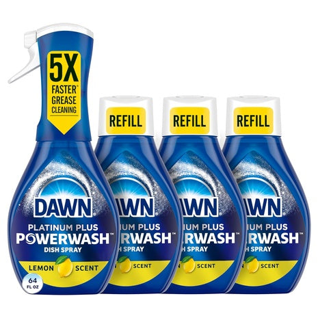 4 Bottles Dawn Powerwash Dish Spray Lemon Starter Kit & Refills