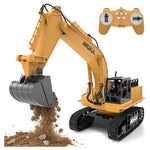 Remote Control Excavator Toy with Metal Shovel, Lights & Sounds
