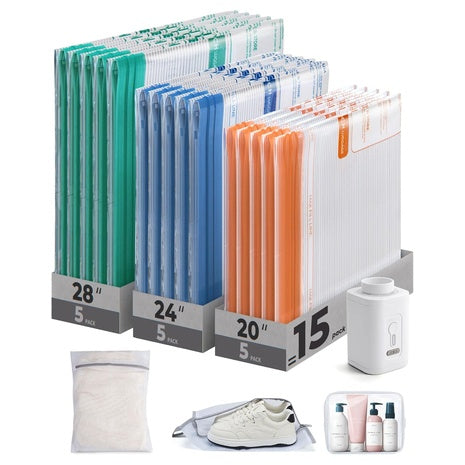 18-Pack Multicolor Vacuum Storage Bags W/ Rechargeable Pump