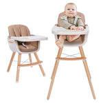 Mallify  3-in-1 Convertible Wooden High Chair with Adjustable Legs & Dishwasher-Safe Tray