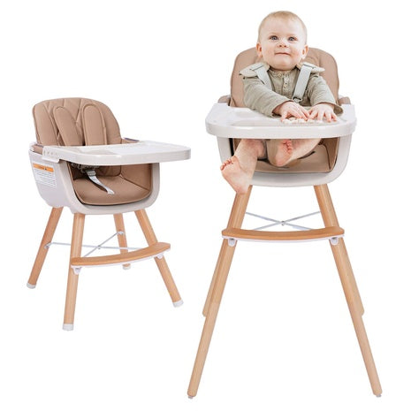 Mallify  3-in-1 Convertible Wooden High Chair with Adjustable Legs & Dishwasher-Safe Tray
