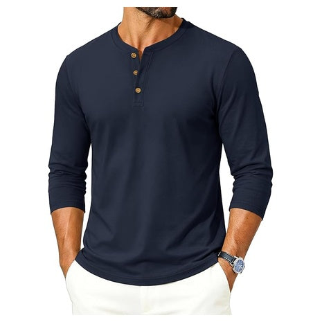 Men's Long Sleeve Henley 3-Button Moisture Wicking T-Shirts